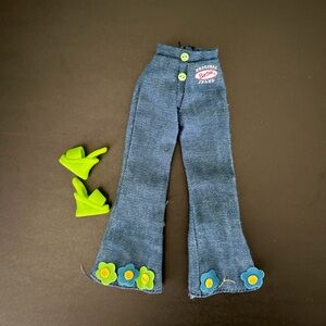 Vintage Mattel Barbie Jeans Fashion Blue Green Floral Flared Pants Shoes